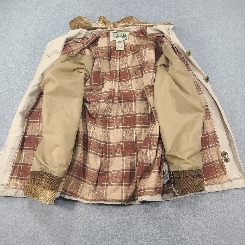 LL Bean Field Barn Work Chore Coat Jacket Small Regular Khaki Plaid Lined 267093 - Picture 10 of 13